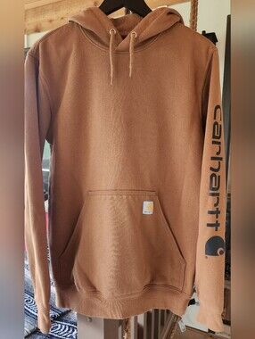 Carhartt Men's Midweight Sleeve Logo Hoodie Brown Size Small Great Condition
